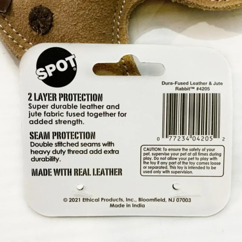 Spot Dog Toy Fused Leather Squeaky Rabbit Strong Durable Toy Ethical Products